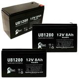 3x Pack - Compatible CYBERPOWER CPS1250AVR Battery - Replacement UB1280 Universal Sealed Lead Acid Battery (12V 8Ah 8000mAh F1 Terminal AGM SLA) - Includes 6 F1 to F2 Terminal Adapters