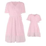 JBEELATE Mommy and Me Dresses Boho Casual Maxi Dress Summer Short Dress V Neck Wrap Solod Color Short Sleeve
