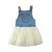 Kids Baby Girls Clothes Toddler Infant Dress Sleeveless Backless Solid Tulle Mesh Denim Stiching Overall Dress
