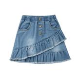 Girls A-line Pleated Skirts Mini Ruffles Skirts High Waist Denim Skirt