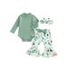 Bagilaanoe 3pcs Newborn Girl Long Pants Set Long Sleeve High Neck Ribbed Romper Tops+ Flower Print Flares Trousers + Headband 3M 6M 12M 18M Infant Casual Outfits