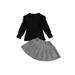 1-7 Years Kids Girls Fashion 2-piece Outfit Set Puff Sleeve Solid Color Top+plaid Skirt Set Children Girls Solid Clothing Set