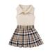 TAIAOJING Baby Girl Clothes Toddler Summer Kids V Neck Ribbed Soild Vest Tops Striped Plaid Skirts 2Pcs Fall Outfits 2-3 Years
