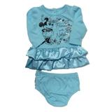 Disney Infant Girls Blue Minnie Mouse Satin Ruffle Dress Set 2 Piece 6-9m