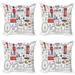 Doodle Throw Pillow Cushion Case Pack of 4 I Love London Double Decker Bus Telephone Booth Cab Crown of United Kingdom Big Ben Modern Accent Double-Sided Print 4 Sizes Multicolor by Ambesonne