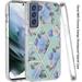 For Samsung Galaxy S22 Fashion Floral IMD Design Flower Pattern Hybrid Protective Hard Rubber TPU Slim Back Shockproof Cover Xpm Phone Case [ Blue Floral ]