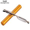 Compact Spring Hinged Eyeglasses with Portable Clip Case Slim Pen Reading Glasses with Pen Clip Tube Case Readers Slim Reading Glasses GOLD STRENGTH 3.0X