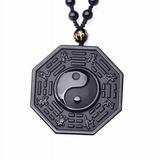 Obsidian Carved Yin Yang Ba Gua Pendant Necklace Lucky Amulet Jewelry Bead Chain G7Y1