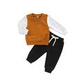 Binwwede Baby Boy Long Sleeve Tops + Pants Color Matching Elastic Waist Drawstring Crew Neck Clothing