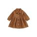 Calsunbaby Kids Toddler Girls Shirt Dress Casual Solid Color Button Lapel Corduroy Dress Long Sleeves A-line Dress Brown 4-5 Years