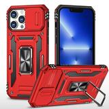 FIEWESEY iPhone 14 Case iPhone 14 Pro Case iPhone 14 Pro Max Case Military Grade Shockproof with Slide Camera Cover/Card Holder Hard Ring Stand for iPhone 14 Series - iPhone 14 Pro(Red)