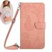 UUCOVERS for S-amsung Galaxy S21 FE 5G Phone Case Cover PU Leather Embossed Flower Butterfly Hand Wrist Shoulder Strap Shockproof Flip Stand Folio Wallet Case for S-amsung S21 FE 5G 6.4 Pink