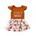 Toddler Girls Short Sleeve Letter Print Ruffle Tops + Flower Skirt Sweet Baby Girl Outfit Set Clearance