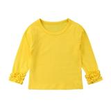 Faithtur Toddler Baby Girl Long Sleeve T-shirt Crew Neck Cotton Ruffles Solid Color Tops for Spring and Autumn