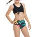 Sunisery Family Matching Swimwear Mom Girls Solid Sleeveless Drawstring V-Neck Tops+Leaves Print Panties Bikini Set Black 4-5 Years