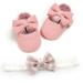 2pcs/Set Newborn Baby Girl Princess Shoes Toddler Infant Wedding Dress Flat Shoes with Free Headband