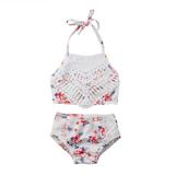 Multitrust Girls 2-piece bikini suit lace strap + shorts floral print swimsuit