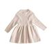 Multitrust baby girl knit round neck long-sleeve knee-length ruffled dress