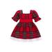 Sunisery Baby Christmas Dress Square Neck Puff Sleeve Bowknot Plaid Dresses
