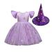 dmqupv Clothes Girls 6t Princess Party Pageant Dance Child Kids Dress+Hat Gown Plain Purple Dress Purple 5-6 Years