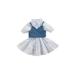 Baby Short Sleeve Dress Denim Vest Simple Style Adjustable Bandage with Ruffle Decoration Clothing