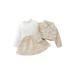 2Pcs Baby Girl Fall Winter Dress Outfit Plaid Long Sleeve Buttons Outwear and White Mock Neck Dress
