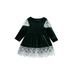 Sunisery Kid Christmas Velvet Dress Long Sleeve Crew Neck Lace Patchwork Dress