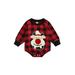 Canrulo Christmas Newborn Infant Baby Boy Girl Romper Deer Santa Plaids Print Long Sleeve Jumpsuit Xmas Clothes Red Elk 12-18 Months