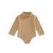 ZAXARRA Infant Baby Spring Romper Solid Color Long Sleeve Turtleneck High Stretch Jumpsuit for Boys Girls