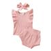 TheFound Infant Baby Girls Boys Clothes Sets 3pcs Solid Flying Sleeve Tops + Shorts + Hairband Set