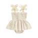 xkwyshop Baby Girls Summer Floral Print Romper Sleeveless Square Neck A-lined High Waist Short Bodysuit Clothing