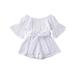 wybzd Newborn Baby Girl Solid Color Off-shoulder Jumpsuit Toddler Trumpet Sleeve Waist Bandage Jumpsuits Shorts White 3-4 Years