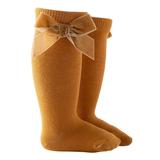 Gupgi Baby Girls Knitted High Socks Classic Cotton Socks with Velvet Bow