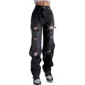 Ma&Baby Women Loose Boyfriend Jeans Stretchy Ripped Distressed Joggers Denim Pants