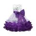 REORIAFEE Girl Casual Floral Print Dress Homecoming Dress Net Yarn Hollow Out Lace Sequins Bowknot Birthday Party Flowers Gown Photoshoot Dress Swing Dress Uniform Dress Purple 4 Years