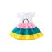 Infant Baby Girl Rainbow Dress Flying Sleeveless Stripes Ruffle Pleated A-line Dress Summer Outfits