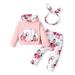 KIMI BEAR Newborn Baby Girls Outfits 6 Months Newborn Girls Autumn Winter Outfits 12 Months Newborn Girls Casual Floral Print Pocket Hoodie + Pants + Headband 3PCs Set Pink