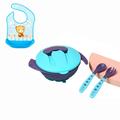 EIMELI Green Baby Plates Bowls with Lids - Silicone Mini Mat - Suction Placemat Bowl with Spoon Fork for Self Feeding - Blue Baby Bib