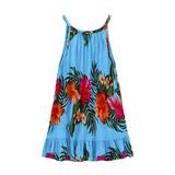 Girl Round Neck Tunic Hawaiian Luau Dress in Turquoise 2