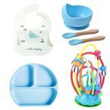 TATA AMG Silicone Baby Feeding Set - Baby Feeding Supplies - Toddler Plate and Bowl Set - Baby Bowl and Baby Plate - Baby Spoons - Baby Silicone Bib - Baby Suction High Chair Toyâ€¦