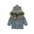 Baby Boy Girl Hoodie Cardigan Sweater Coat Button Down Fur Collar Hooded Jacket Winter Knitted Warm Tops