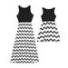 Family Matching Mother Girls Summer Dress Outfit Boho Wave Stripe Printed Sleeveless Maxi Dress
