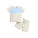 Baby Boys Summer Outfits Contrast Color Short Sleeve Crew Neck T-shirt Tops and Elastic Casual Shorts Set