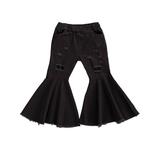 Nokpsedcb Toddler Baby Girls Bell-Bottoms Pant Denim High Waist Wide Leg Jeans Trousers Black 3-4 Years