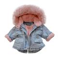 TAIAOJING Baby Girls Hooded Jacket Outwear Toddler Denim Warm Kids Thick Windbreaker Coat 5-6 Years