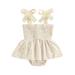 Calsunbaby Baby Girls Summer Floral Print Romper Sleeveless Square Neck A-lined High Waist Short Bodysuit Clothing