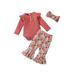 jaweiw Baby Girls Fall Clothes Set Ruffle Trim Long Sleeve Buttons Round Neck Romper Flower Printed Flared Pant with Headband Size 0 6 12 18 24 M