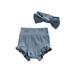 Canrulo Infant Baby Girls Bloomers Diaper Cover High Waist Elastic Ruffle Shorts Solid Color Underwear Headbands Set Peacock Blue 3-6 Months