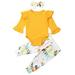 Lazybaby Newborn Infant Baby Girls 3 Pcs Outfit Flared Sleeve Romper + Floral Pants + Headband Set