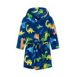 Gureui Boys Girls Bathrobes Toddler Kids Long Sleeve Dinosaur Hooded Robes Flannel Bathrobes One-Piece Pajamas for Little Boys Girls